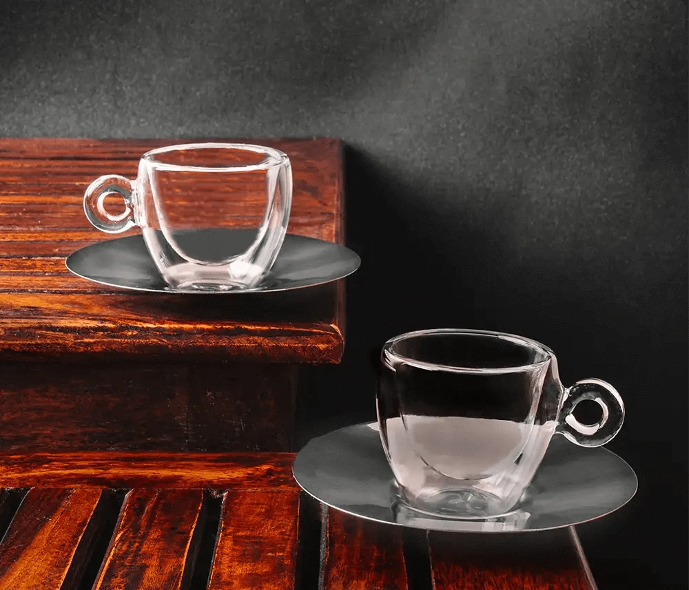 Coffeeza Espresso Coffee Cup & Saucer Set of 2, Thermic Glass, Made in Italy nespresso compatible CR-SEE-VER1-01