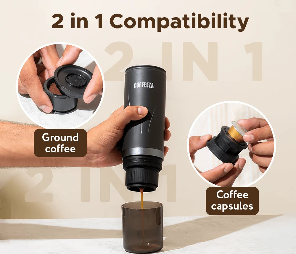 Coffeeza Finero Mini Portable Coffee Machine + 10 FREE Coffee Capsules + 1 Year Membership Benefits nespresso compatible BUNDL-FIN3-BK-VER1-07