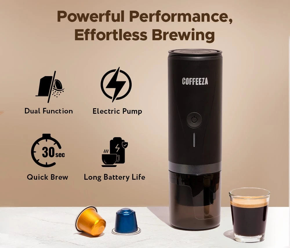 Coffeeza Finero Mini Portable Coffee Machine + 10 FREE Coffee Capsules + 1 Year Membership Benefits nespresso compatible BUNDL-FIN3-BK-VER1-07