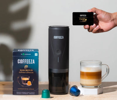 Coffeeza Finero Mini Portable Coffee Machine + 10 FREE Coffee Capsules + 1 Year Membership Benefits nespresso compatible BUNDL-FIN3-BK-VER1-07
