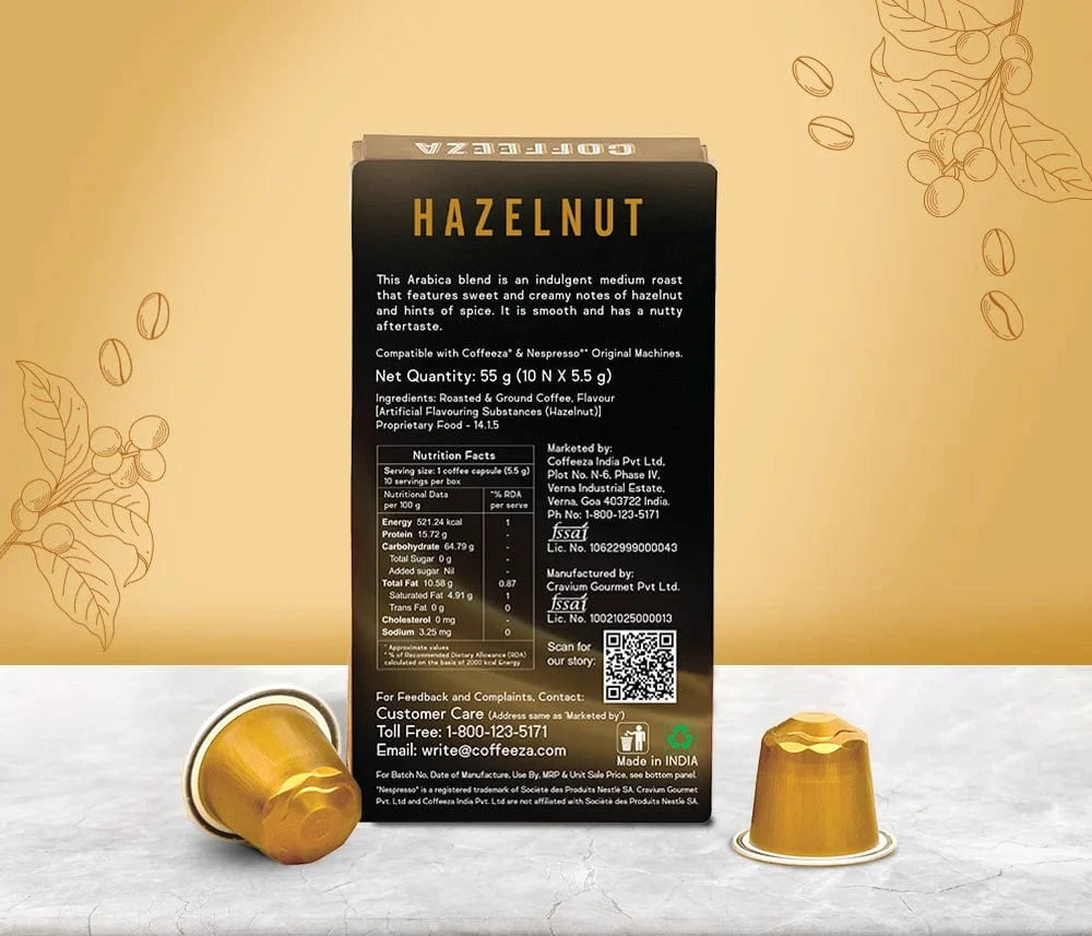 Coffeeza Hazelnut  100% Arabica Flavoured Aluminium Coffee Capsules nespresso compatible