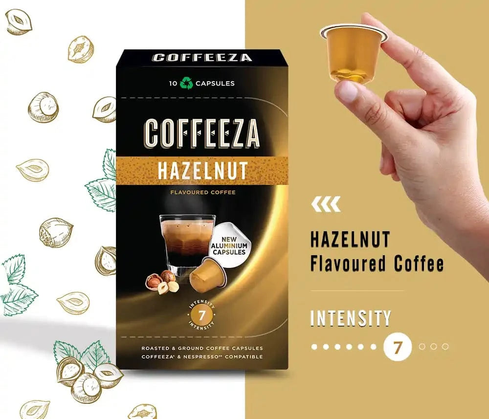 Coffeeza Hazelnut  100% Arabica Flavoured Aluminium Coffee Capsules nespresso compatible