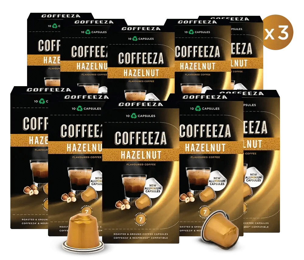 Coffeeza Hazelnut  100% Arabica Flavoured Aluminium Coffee Capsules nespresso compatible CCS-ALU-HAZ1-VER1-06