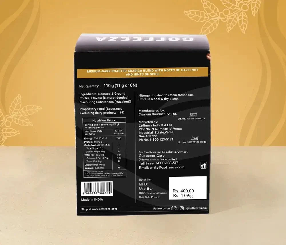 Coffeeza Hazelnut Flavoured - 100% AA Arabica Pour-Over Coffee Bags nespresso compatible DBS-HAZ1-VER1-01