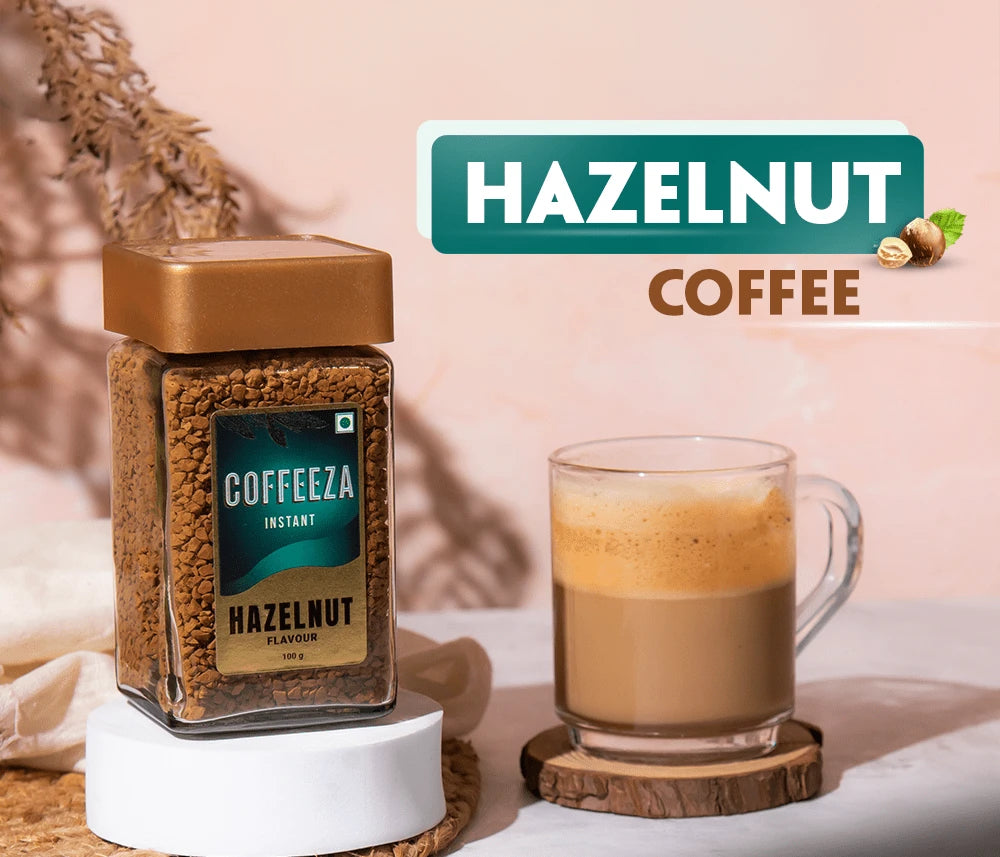 Coffeeza Hazelnut Flavoured Instant Coffee | Freeze-Dried 100gms | Warm & Nutty - Premium Coffee nespresso compatible