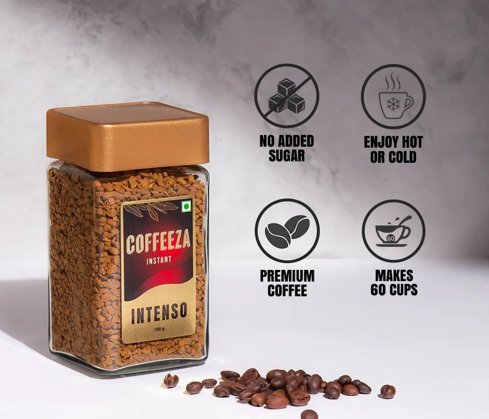 Coffeeza Intenso Instant Coffee | Freeze-Dried 100gms | Bold & Intense - Premium Coffee nespresso compatible