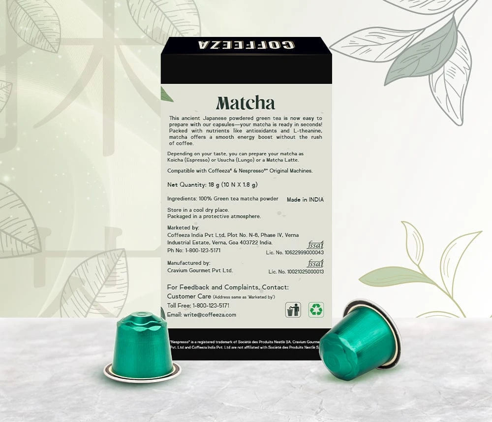 Coffeeza Matcha Green Tea Capsules, 100% Pure Japanese Matcha, Aluminium Capsules nespresso compatible