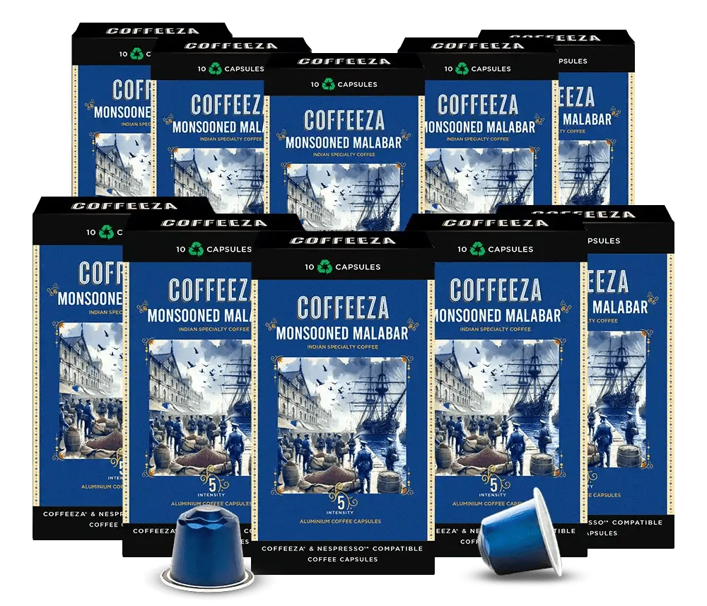 Coffeeza Monsooned Malabar 100% AA Arabica Aluminium Coffee Capsules nespresso compatible CCS-ALU-MON1-VER1-04