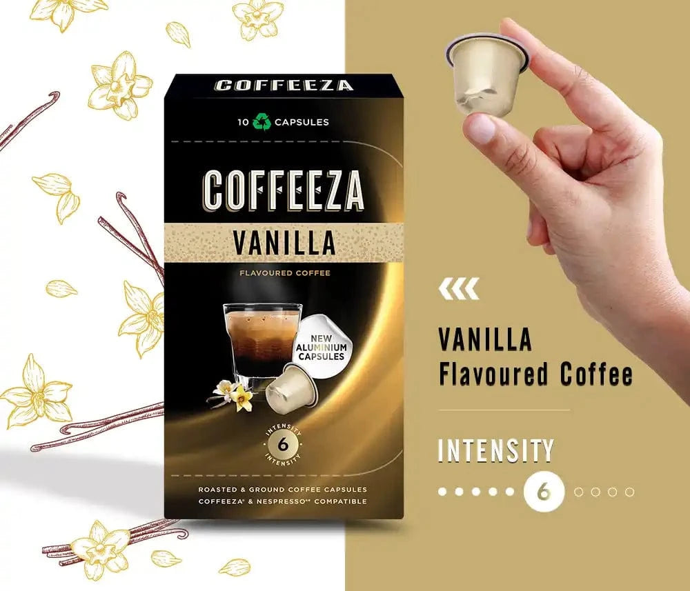 Coffeeza Vanilla 100% Arabica Flavoured Aluminium Coffee Capsules nespresso compatible