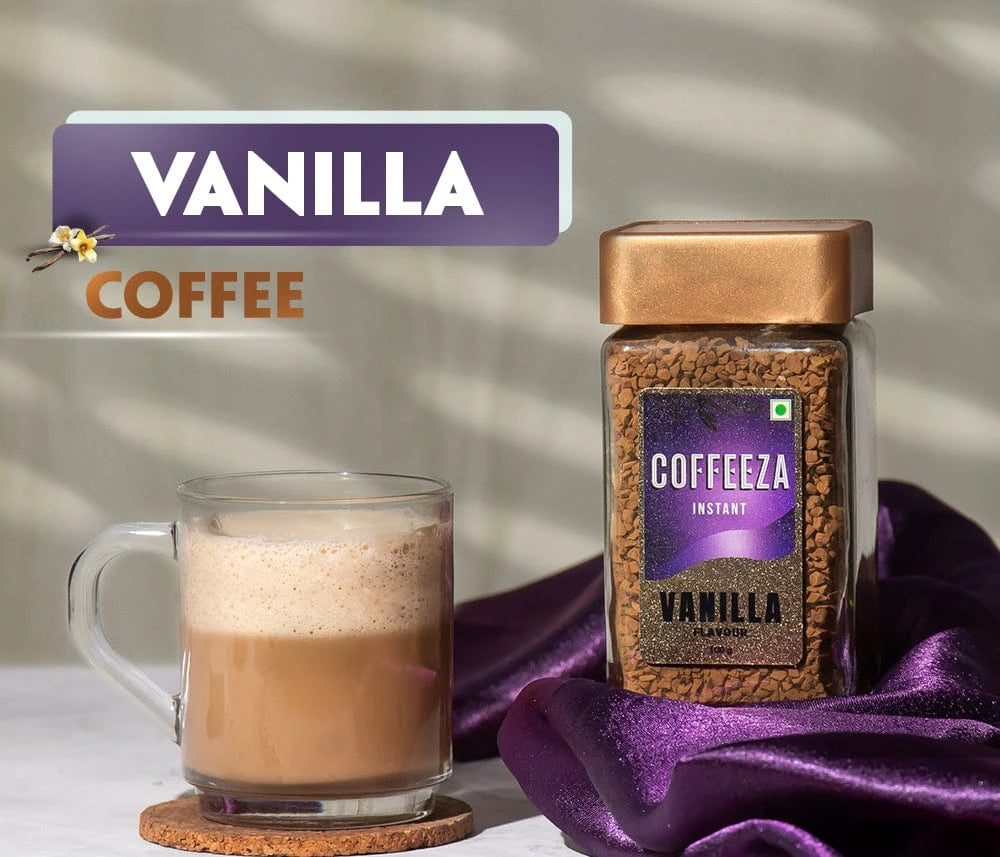 Coffeeza Vanilla Flavoured Instant Coffee | Freeze-Dried 100gms | Rich & Creamy - Premium Coffee nespresso compatible
