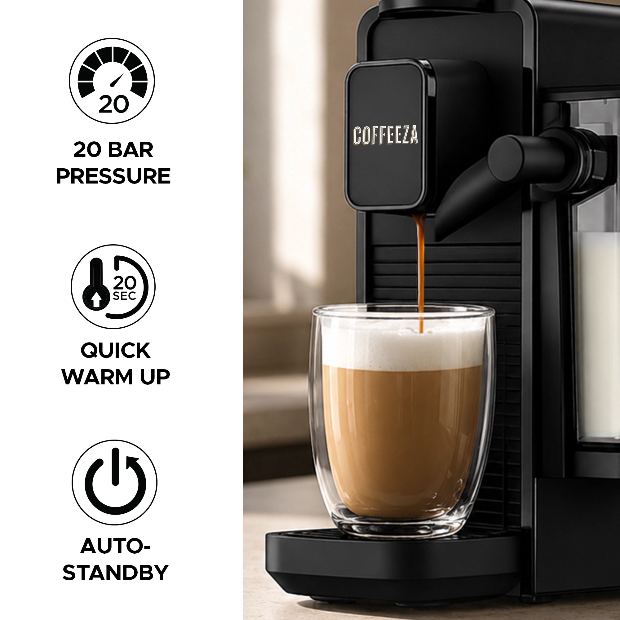 Coffeeza Lattisso Z Pod Coffee Machine I Cappuccino I Espresso Maker I 20 Bar Pressure   For Cappuccino, Espresso & Lungo + 10 FREE Coffee Capsules + 1 Year Membership Benefits