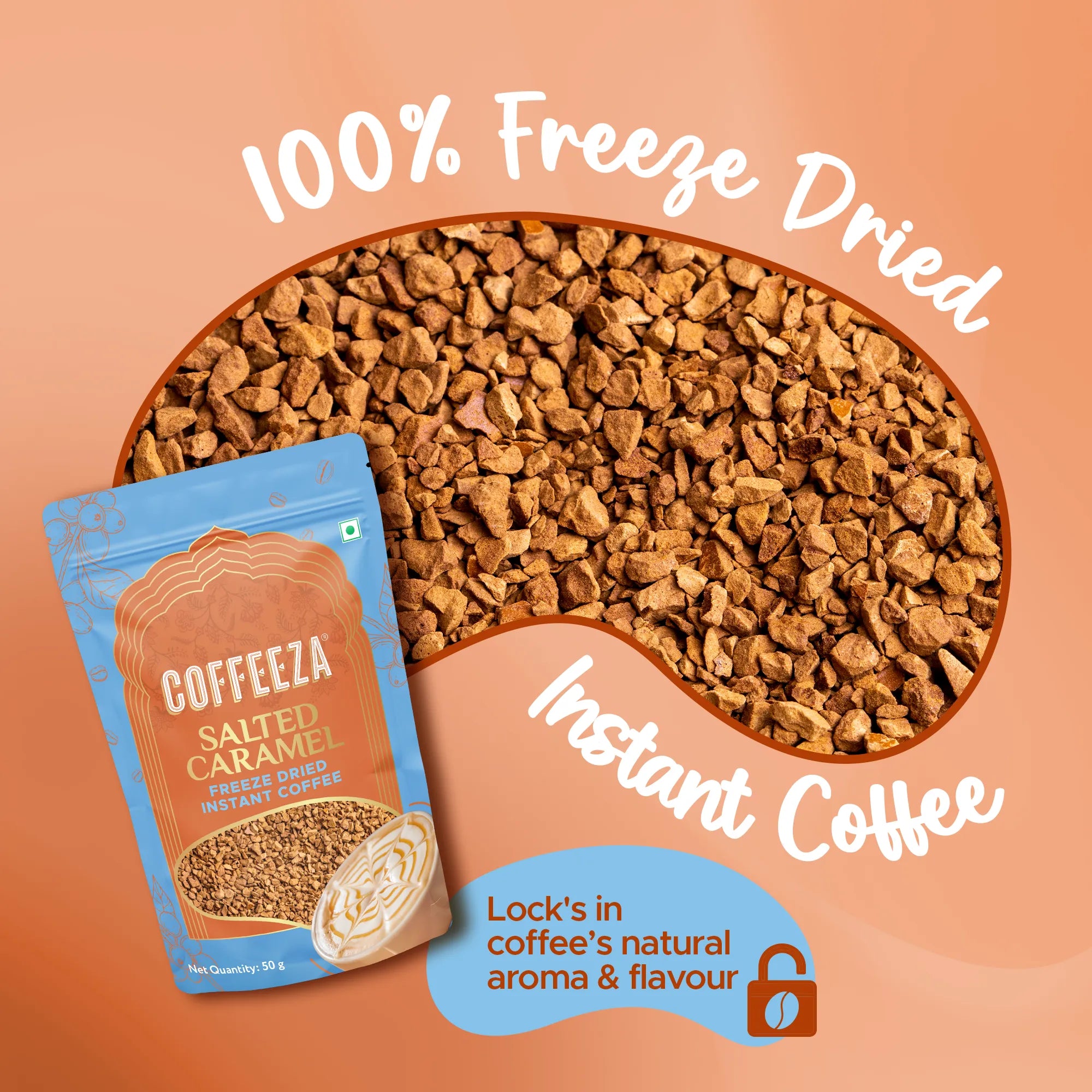 Coffeeza Salted Caramel Freeze-Dried Premium Instant Coffee I Sweet & Buttery I 50gms