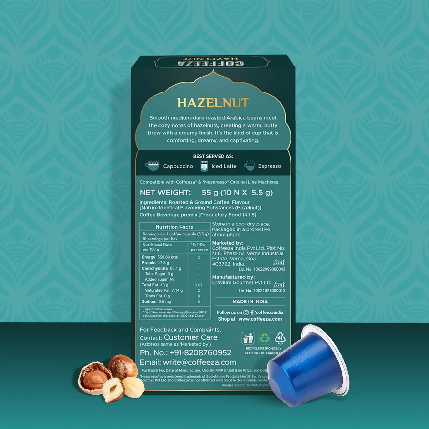 Hazelnut  100% Arabica Flavoured Aluminium Coffee Capsules