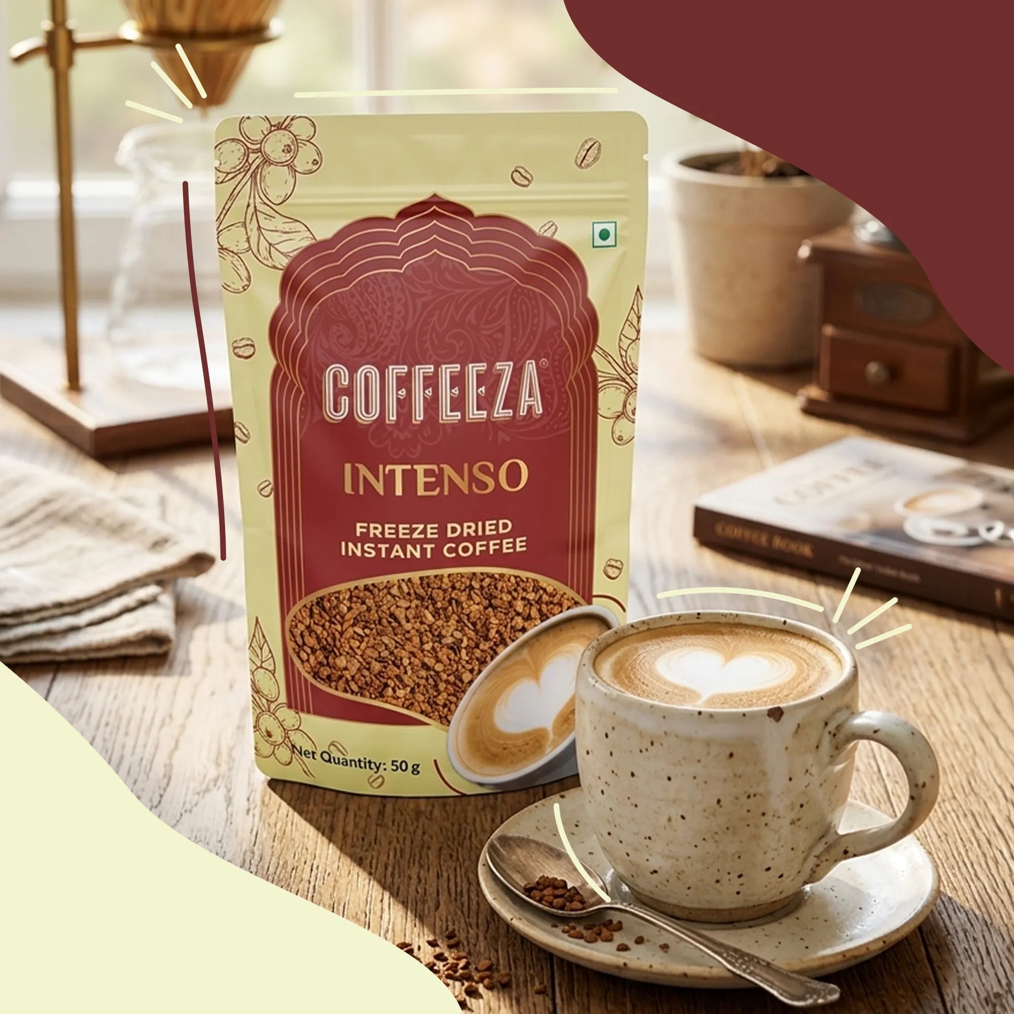 Coffeeza Intenso Freeze Dried Premium Instant Coffee I Bold & Smooth I 50gms
