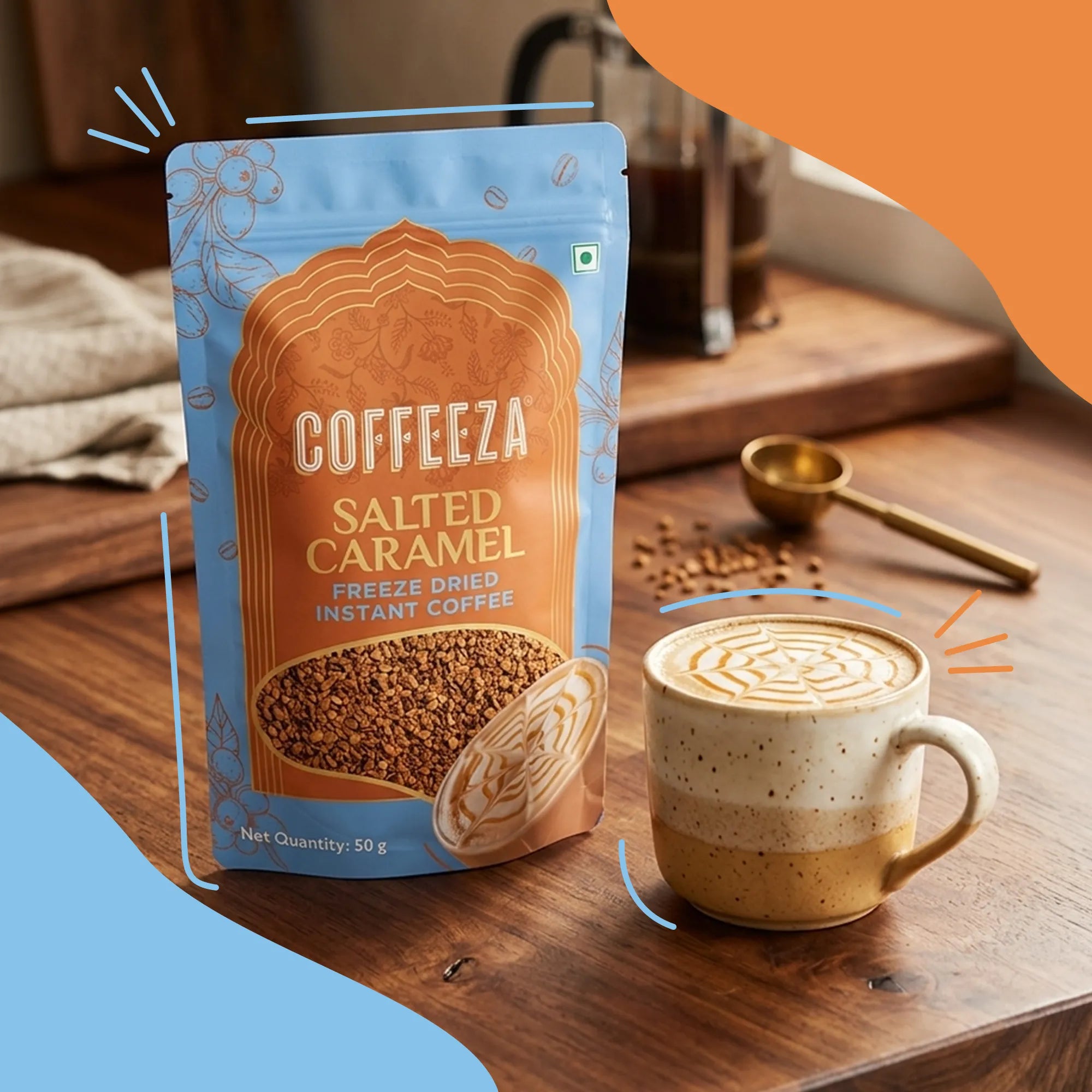 Coffeeza Salted Caramel Freeze-Dried Premium Instant Coffee I Sweet & Buttery I 50gms
