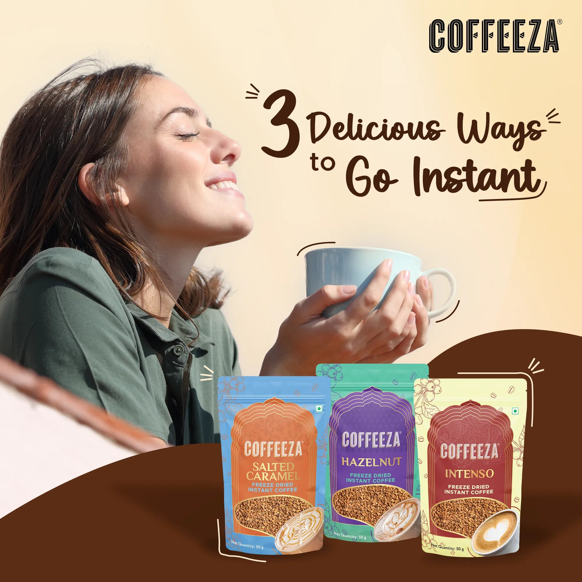 Coffeeza Salted Caramel Freeze-Dried Premium Instant Coffee I Sweet & Buttery I 50gms