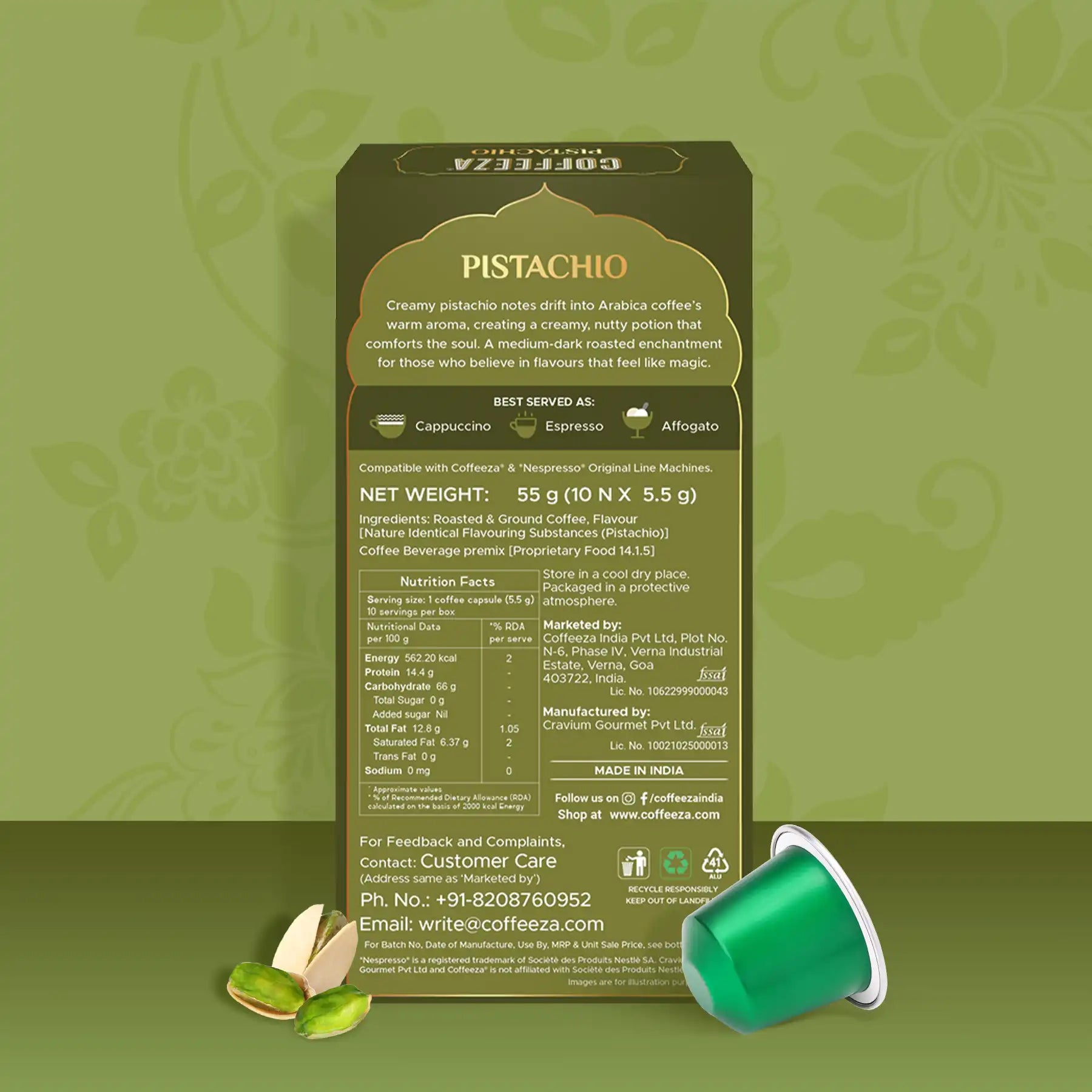 Pistachio 100% Arabica Flavoured Aluminium Coffee Capsules (Limited Edition)