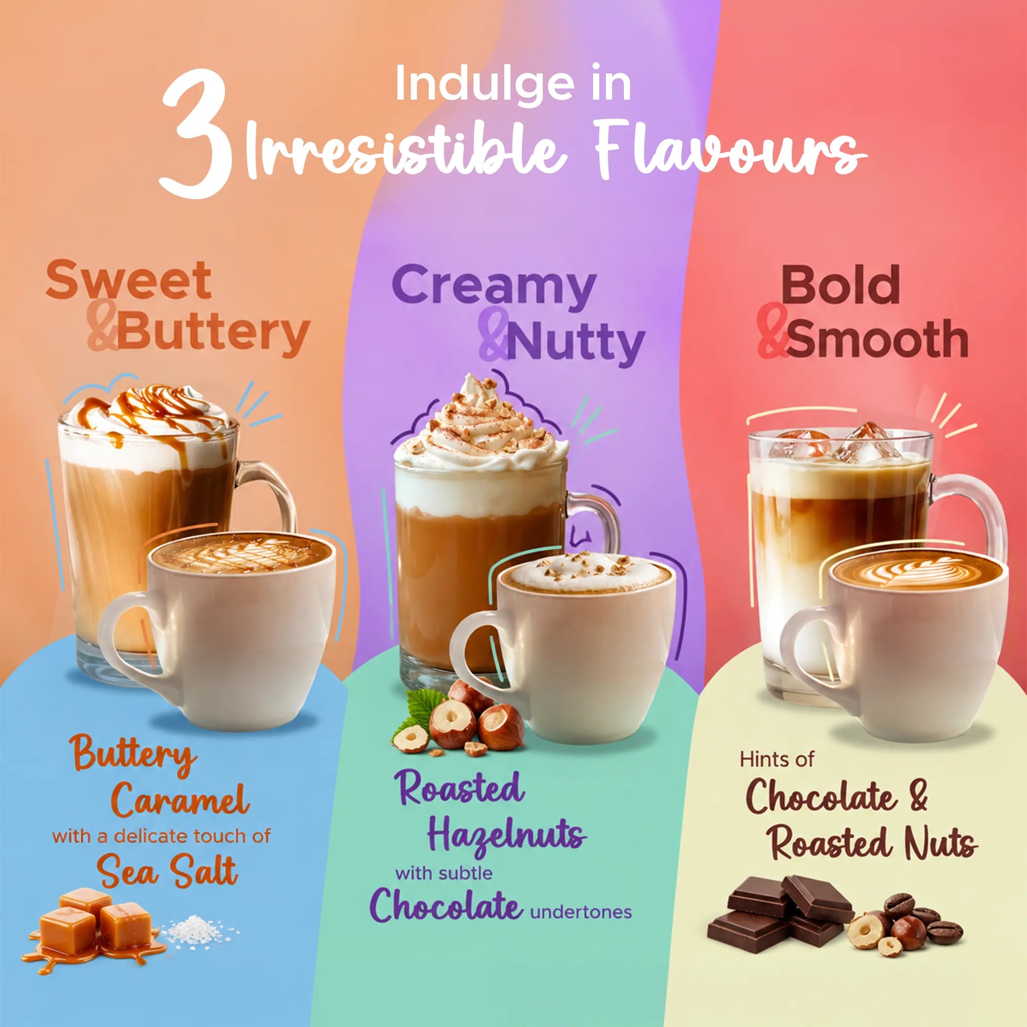 Coffeeza Premium Freeze-Dried Instant Coffee – Pack of 3 | Intenso, Hazelnut & Salted Caramel | 50g Each