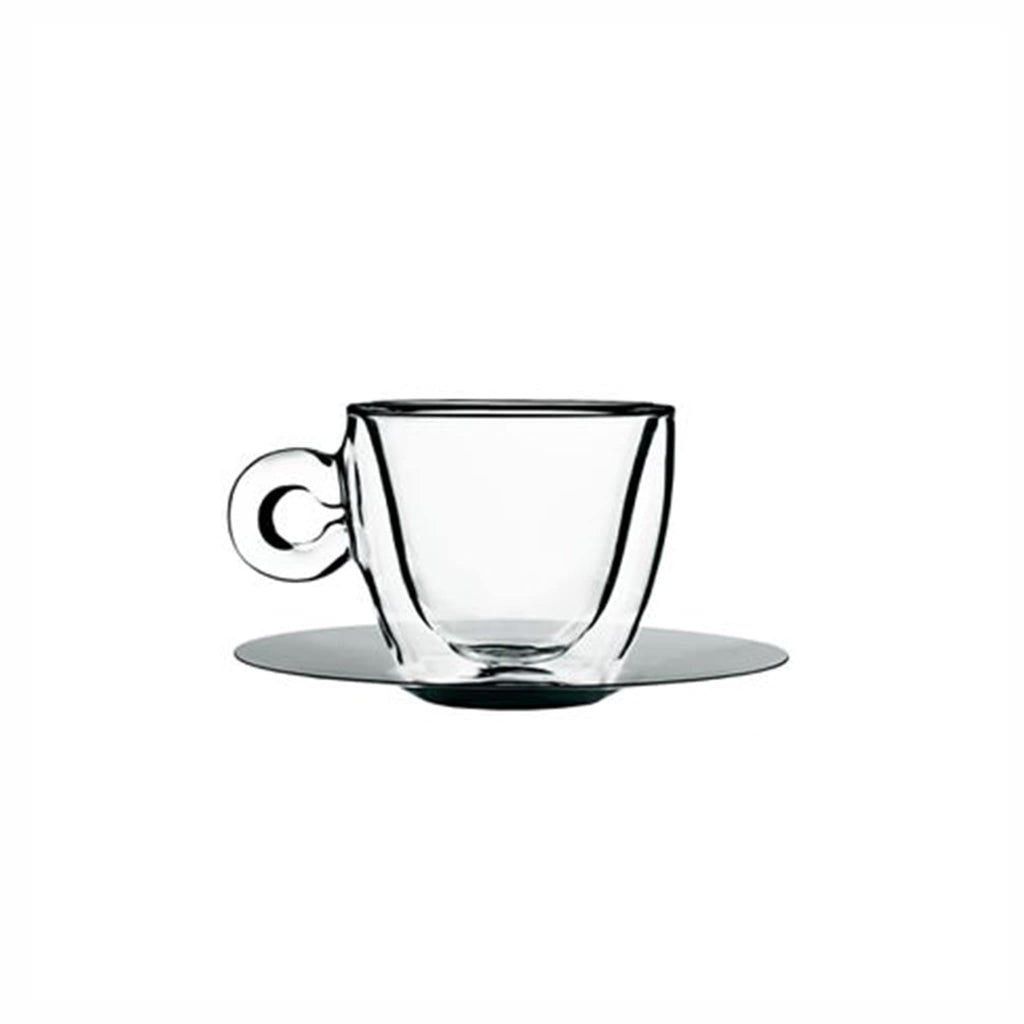 Espresso Coffee Cup & Saucer Set of 2, Thermic Glass, Made in Italy.