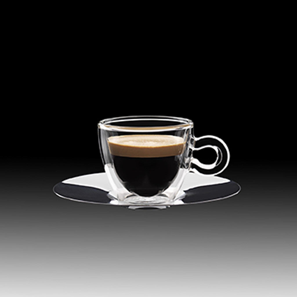 Espresso Coffee Cup & Saucer Set of 2, Thermic Glass, Made in Italy.